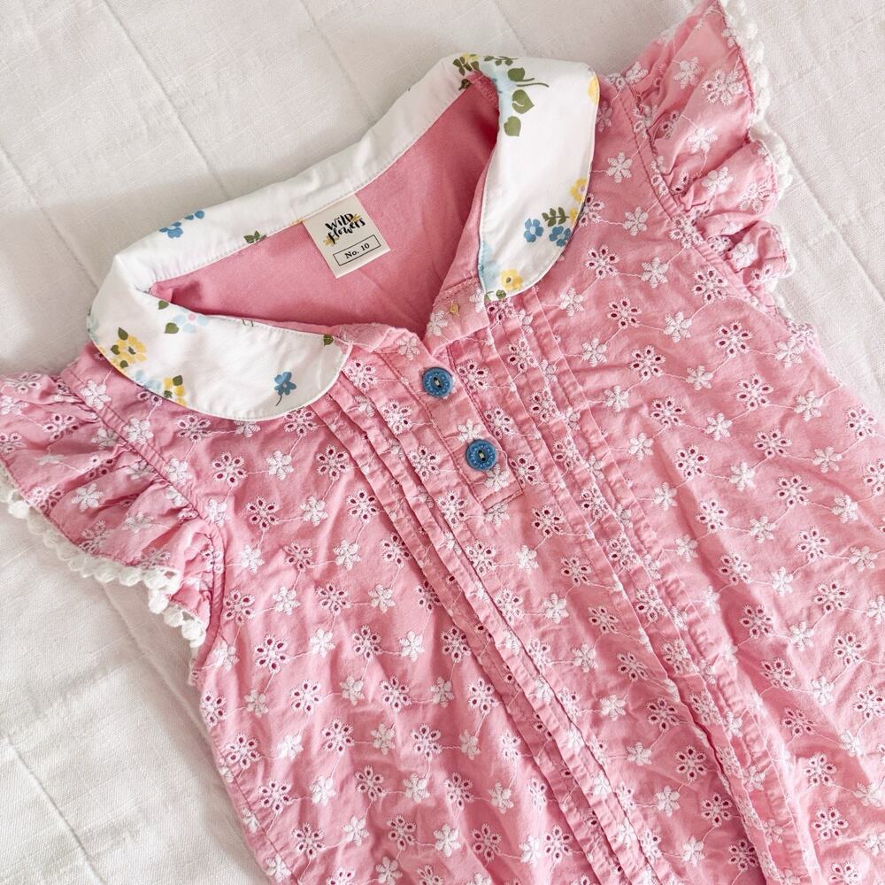 Wildflowers Top Girls Size 10 Pink Islet, Collared,‎ Tie Waste.